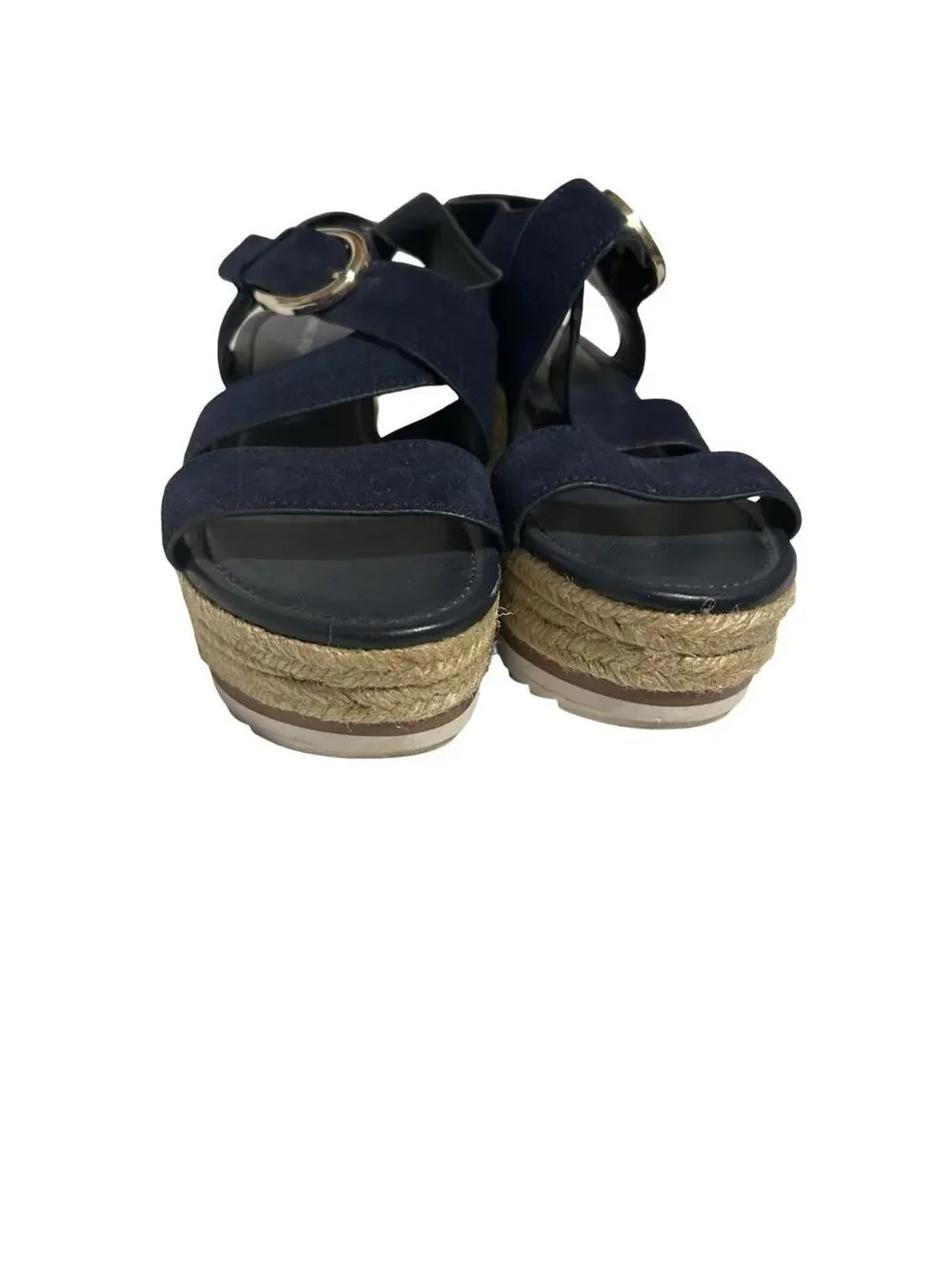 Marc Fisher Womens Size 9M Navy‎ Blue Espadrille Platform Wedge Sandals Buckle